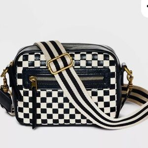 Universal Thread Checkered Black and Cream Camera Crossbody Bag